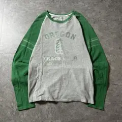 00s NIKE ラグラン Tシャツ ロンT グレー 緑 L オレゴン Y2K