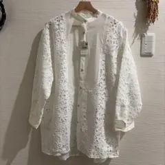 レース長袖シャツ パールカラー Fサイズ