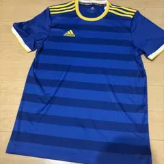 adidas ストライプシャツ 青/黄色メンズL