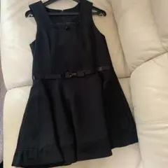 サイズ130ブラック Aライン ワンピース　ウエスト切り替えリボンテープつき
