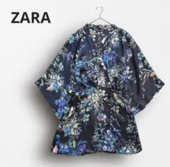ZARA 花柄 スリーブ ショート丈 着物風 ボタニカル XS ザラウーマン