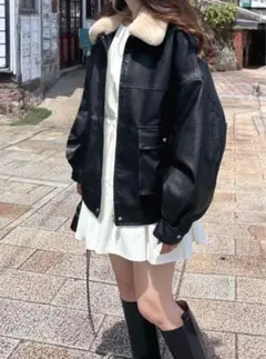 GRL ファーティペット付きレザーブルゾン fo1988