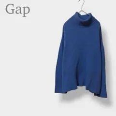 GAP ギャップ タートルネック ニット セーター ブルー S サイドスリット