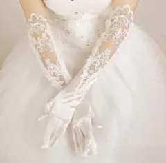 ホワイトレース装飾サテンウェディンググローブ