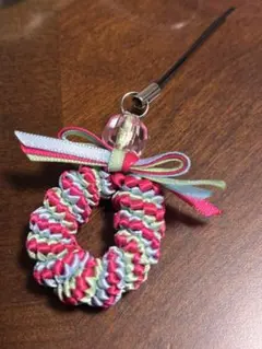 大好評　高難度　カラフルリース型　携帯ストラップ　リボンレイ　3本リボン