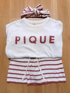 PIQUE ルームウェアセット ホワイト/レッド