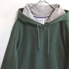 A15　Champion　スウェットパーカ　M/XL　緑　US古着