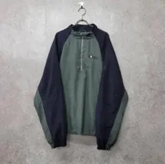 90s 古着 アディダス ハーフジップ 刺繍 ナイロンジャケット グリーン L