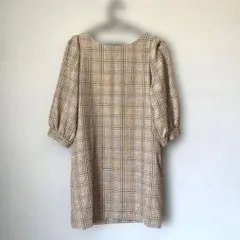 dazzlin チェック　ワンピース　七分袖　グレー　オレンジ　春　Mサイズ
