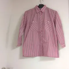 ピンク ストライプ 長袖シャツ　トラッドファッション オフィスカジュアル