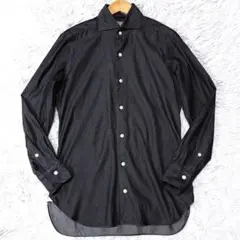 極美品】BARBA NAPOLI　ブラックデニムシャツ　ホリゾンタルカラー　37