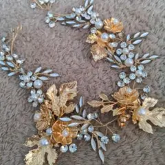 ウェディング　ヘアアクセサリー　ゴールド　フラワー　結婚式　お呼ばれ