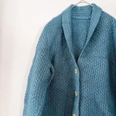 早い者勝ち✨️青ニットカーディガン フロントボタン付き 長袖 ニット 大きめ