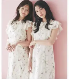 シアーストライプニュアンスフラワーラッフルフリルワンピース