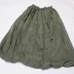 M ​バルーンスカート ロング カーキ ウエストゴム 裏地あり 裾ふんわり