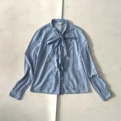 RED VALENTINO ボウタイ 長袖シャツ ブラウス ブルー フリル 40
