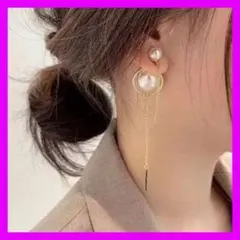 カフェモカ320様専用 パール & ゴールド ロングチェーン ドロップピアス