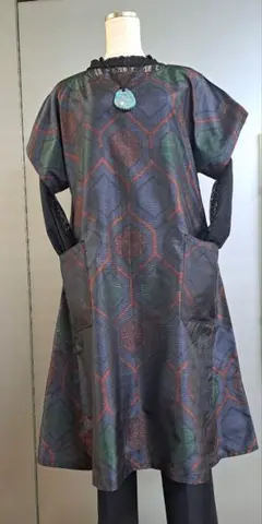 大島紬AラインロングチュニックL