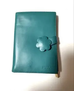 FURLA フルラ 二つ折り財布 ターコイズ系 レザー 花モチーフ イタリア製