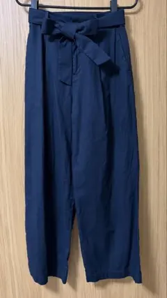 ユニクロ リボン付きワイドパンツ ネイビー