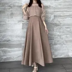 【S】JUNOAH チュールボレロ＋フレアキャミワンピース ピンクベージュ