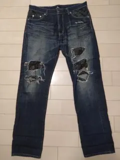 く*う様 Subciety(サブサエティ ) ダメージ加工ペイズリー切替デニムのサムネイル