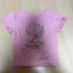 ピンク ストーン装飾 Tシャツ 2T