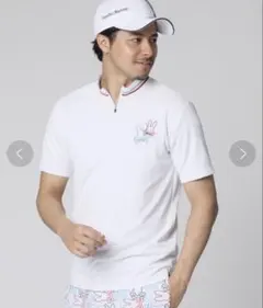 サイコバニー　ゴルフ　ハーフジップシャツ ホワイト　モックネックのサムネイル