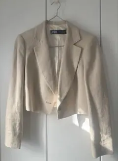 ZARA クロップドジャケット ベージュ ショート丈 リネン風のサムネイル