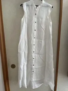 【シップス】ホワイト ノースリーブ ロングシャツワンピース