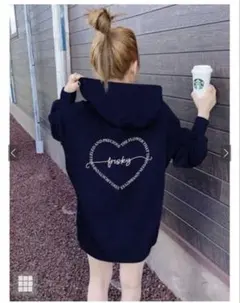 GRL 新品未使用ハートロゴ裏起毛スウェットパーカーpm347 ネイビー