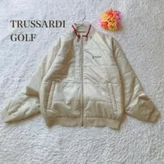 トラサルディゴルフ【L】 クリーム ジャケット フルジップ　ロゴ刺繍
