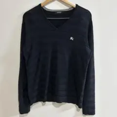 バーバリーブラックレーベル シルクコットン Vネックボーダーニット