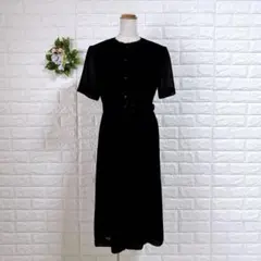 a1597美品Noir Robe黒フォーマル ワンピース礼服シアー袖ベルト付 F