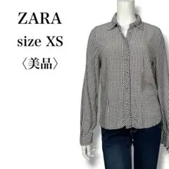 美品 ZARA ザラ 千鳥格子柄 レーヨンシャツ XS モノトーン レディース