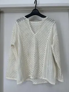 【美品】アパートバイ アイボリー メッシュ編み 長袖トップス F
