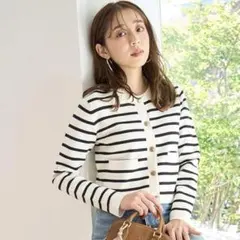 SNIDEL snidel Sustaina金ボタンカーディガン ボーダー