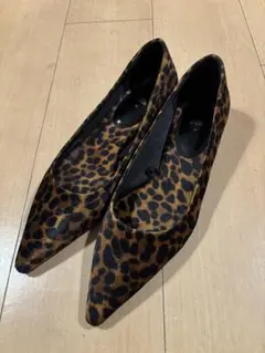 ZARA ヒョウ柄 ポインテッドトゥ フラットシューズ 38 レオパード