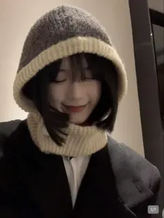 SHEIN バラクラバ 帽子 ニット ビーニー マフラーセット グレー