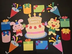3月4月壁面　お誕生日おめでとう　保育壁面　壁面飾り