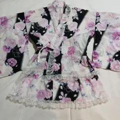 カワイイ❤︎姫ギャル 浴衣ドレス 黒×ピンク レース＆ふわふわ