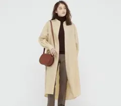 ユニクロ　コットンギャザー　ロングシャツ　ワンピース　ベージュ　M 新品