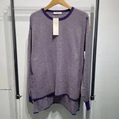 新品 Samansa Mos2 blue 細ボーダーニットプルオーバー ボルドー