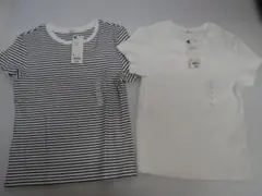 GU リブTシャツ 2枚セット ホワイト ボーダー Mオー058
