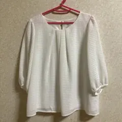 ギンガムチェック ホワイト 五分袖ブラウス. M サイズ