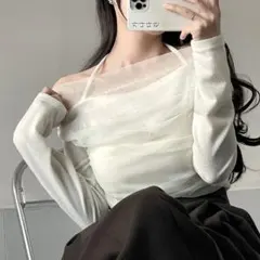 DHOLIC シフォンスリムホルターネック長袖レイヤード風Tシャツ2WAYのサムネイル