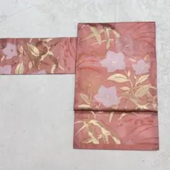 【夏物 絽♪ 紅梅色に金糸が豪華な花の織り柄】E56 名古屋帯★のサムネイル