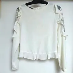 ZARA ホワイトシフォンフリルブラウス 長袖　レディーストップス　XS