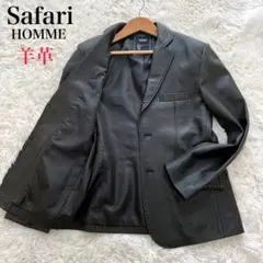 美品　safari HOMME　羊革　オールレザーテーラードジャケット　Lサイズ Safari 本革 テーラードジャケット メンズ サファリ SF02 レザー