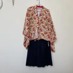 花柄　紺色　簡単袴セット　目安サイズ160